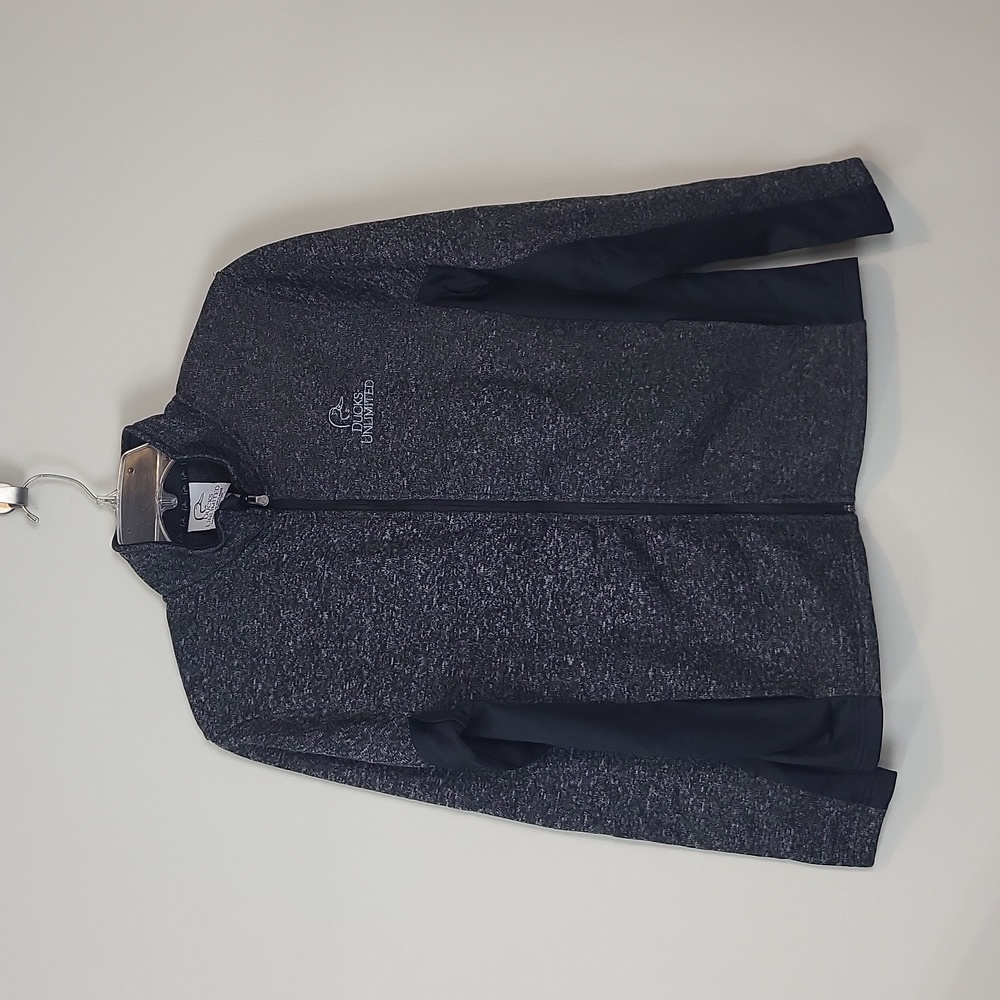 DUCKS UNLIMITED Black Gray Li Zip Fleece Jacket with Pockets -L